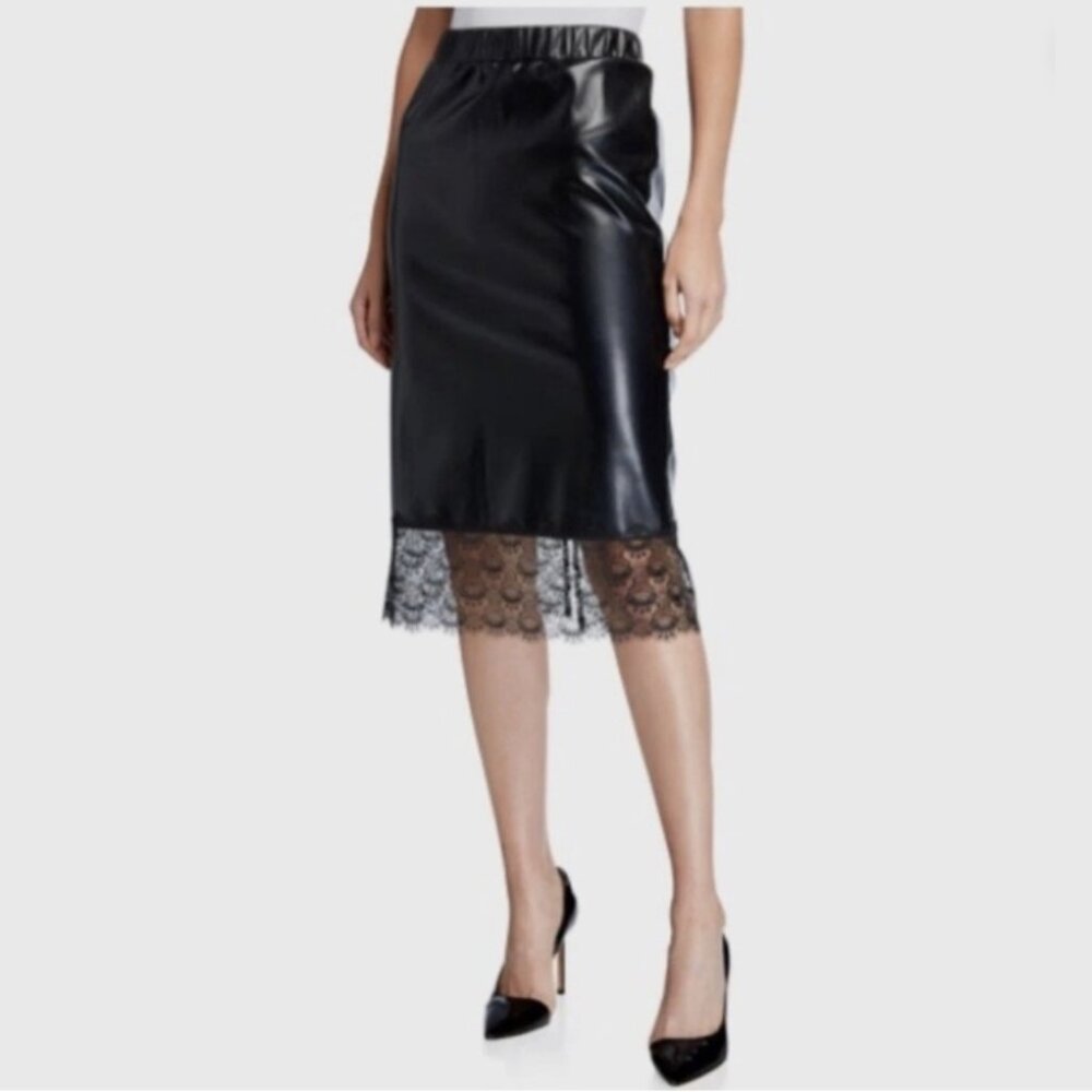 Michael Kors Soft Faux Leather Lace Hem Slip Skirt Black - Size XS